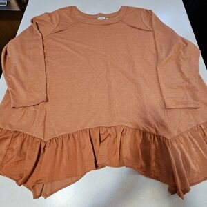 LOGO by Lori Goldstein Rust Ruffle Hem Blouse